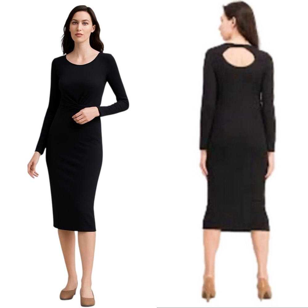 Goldray NEW Camryn Black Long Sleeve Bodycon Midi Dress Size M